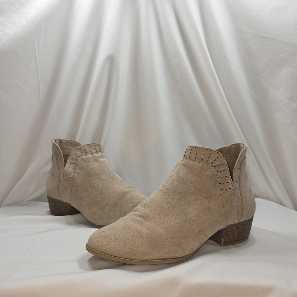 Arizona Jean Co Ankle Bootie Women 8.5 Tan Suede Block Heel Boho Neutral Western